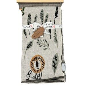 Made In India Knit Baby Blanket Lion & Leaf  Cotton Beige Green Reversible New